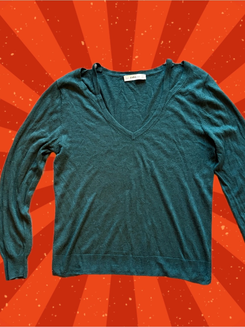 ZARA dark green/teal V-Neck Sweater